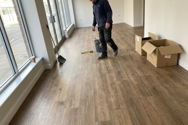 Retail unit finished in commercial luxury vinyl plank ready for fixtures