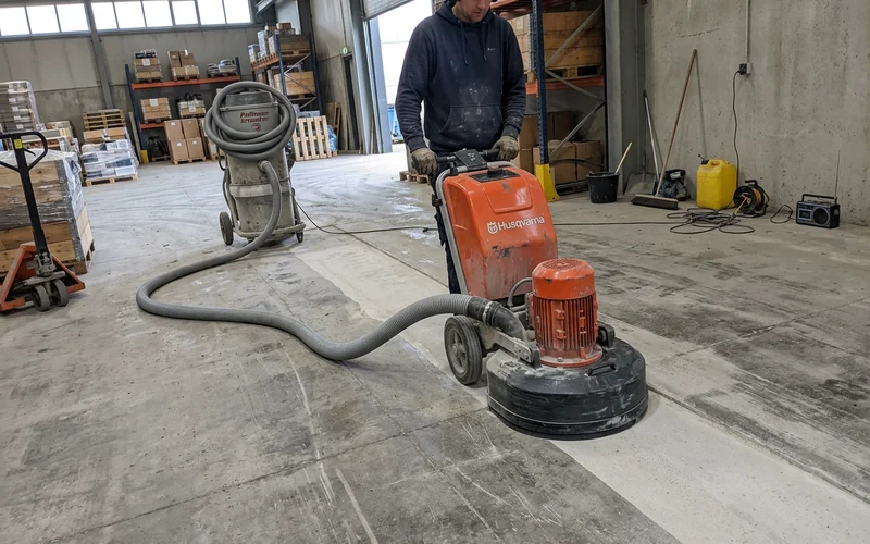 Planetary diamond grinder with HEPA extraction profiling a concrete slab to ICRI CSP 4