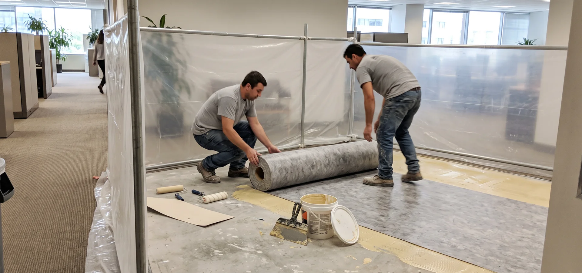 Commercial flooring crew working on a GTA facility floor